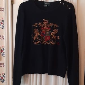 Lauren Ralph Lauren Lambswool Crest Sweater Size L